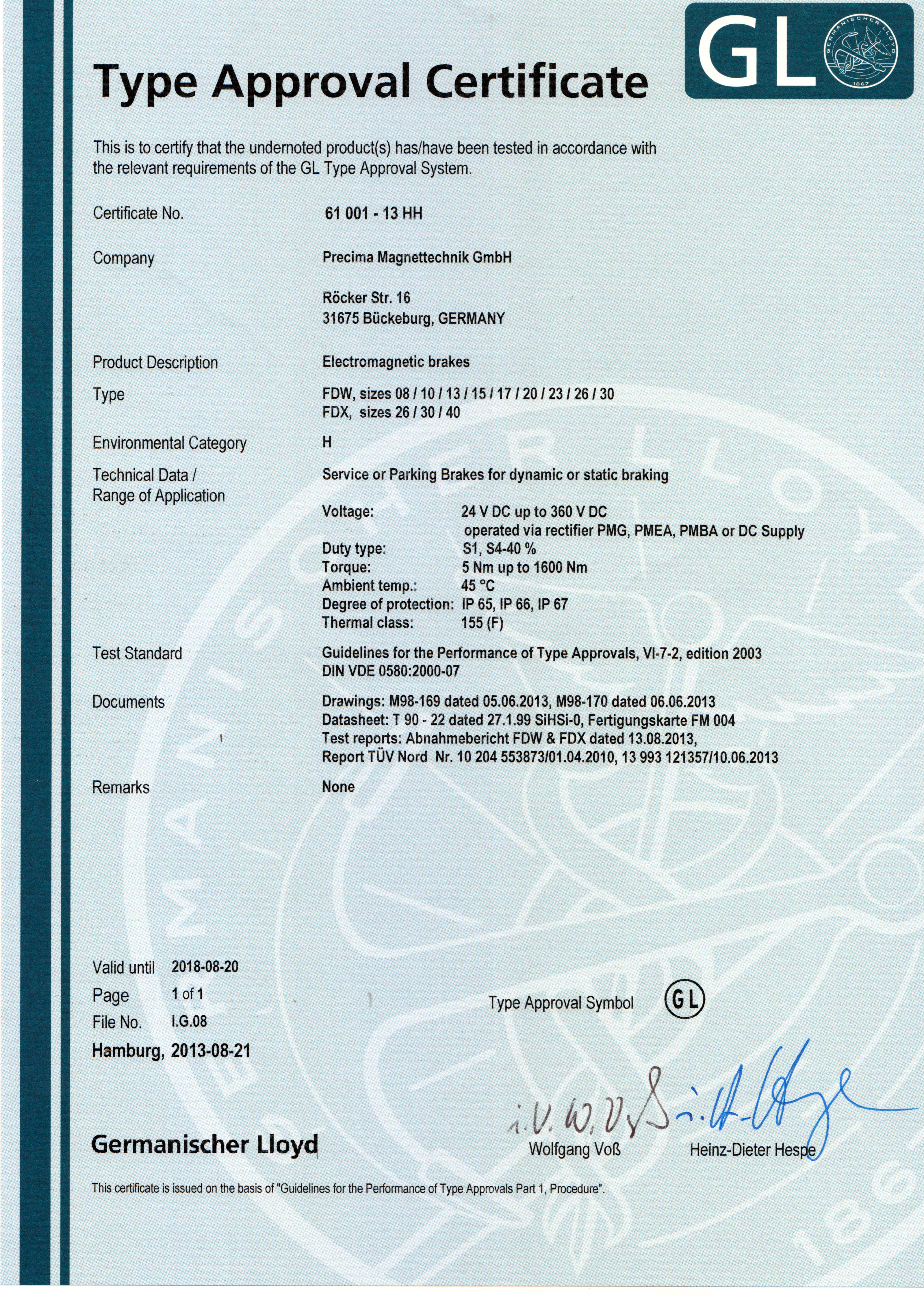 Germanischer Lloyd Type Approval Certificate