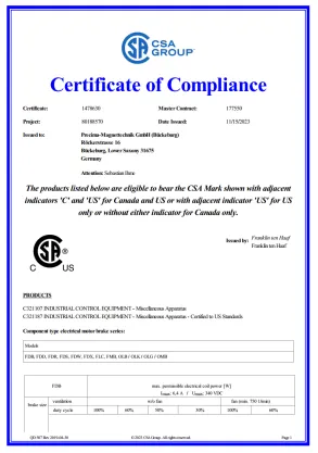 CSA International - Certificate of Compliance