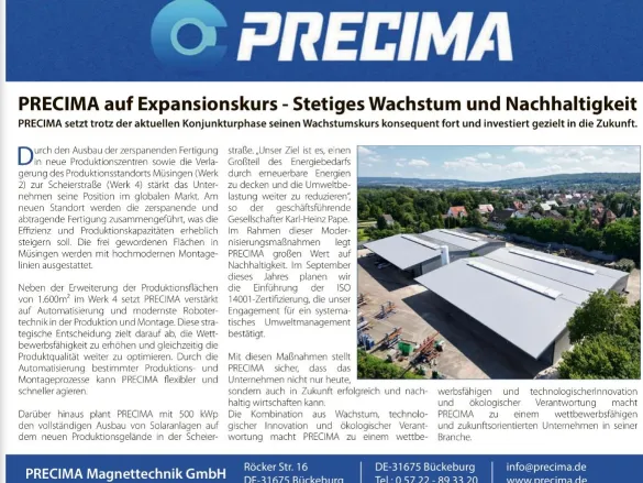Zeitungsbericht der Schaumburg-Lippischen Landeszeitung über Precimas Expansionskurs 2024