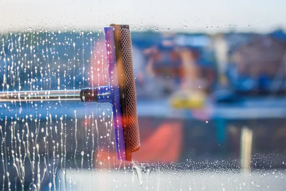 Fensterreinigung, Fenster wird abgezogen  Magnetbremse Sicherheitsbremse Federkraftbremse