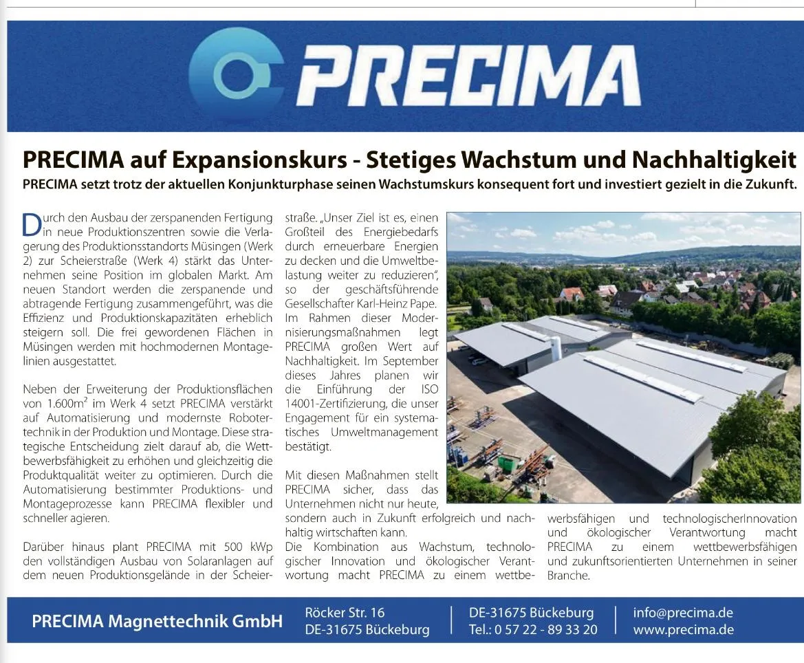 Zeitungsbericht der Schaumburg-Lippischen Landeszeitung über Precimas Expansionskurs 2024